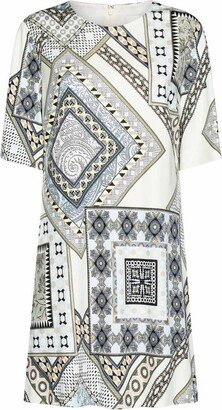 Short-Sleeved Patchwork Printed Shift Dress