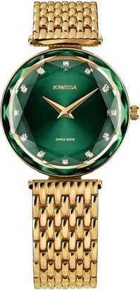 Facet Brilliant Swiss Gold Plated Ladies 30mm Watch - Green Dial