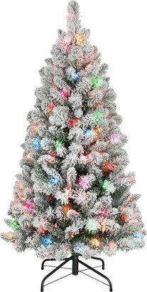 Puleo 4.5' Pre-Lit Flocked Virginia Pine Tree with 200 Underwriters Laboratories Multi Color Incandescent Lights, 316 Tips