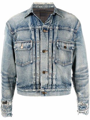 Distressed-Effect Faded Denim Jacket