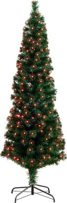 6Ft Slim Pre-Lit Fiber Optic Artificial Christmas Tree With 282 Colorful Led Lights