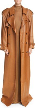 Classic Plunge Long Leather Trench Coat