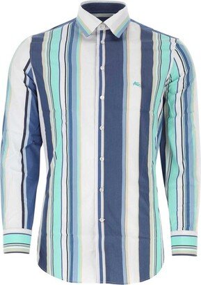 Logo Embroidered Striped Button-Up Shirt