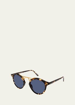 St. Louis Round Polarized Sunglasses, Blue/Brown Tortoise