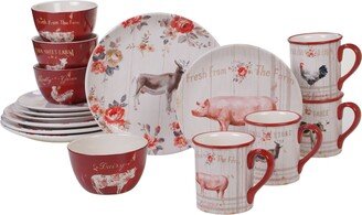 Farmhouse 16pc Dinnerware Set - White/red