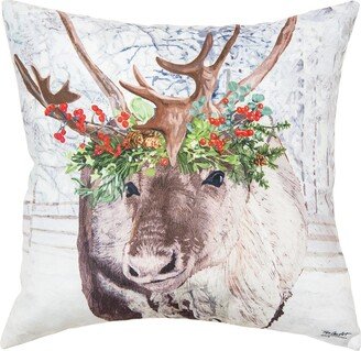 Reindeer Flower Crown Indoor and Outdoor Throw Pillow-AA