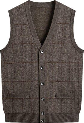 HNVAVQ Men's Sweater Vest Cardigan Button Knitwear 100% Cashmere Sleeveless Pullover Business Casual Knitted Gilet Vest