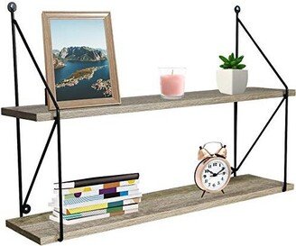 2-Tier Floating Shelf with Metal Brackets (Grey)