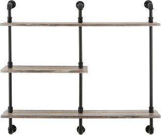 3-Tier Aurora Pipe Wall Shelf Unit Black/Rustic