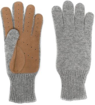 Leather-Trim Cashmere Gloves