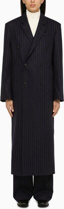 Double-breasted navy pinstripe coat