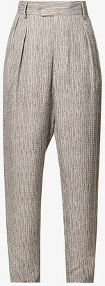 Mens Quiet Gray Graphic-pattern Relaxed-fit Wide-leg Woven Trousers