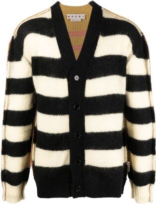 striped V-neck cardigan-AD