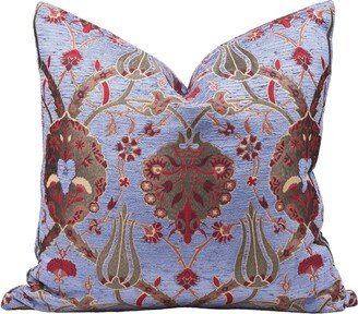 Purple Turkish Tulip Pattern Throw Pillow, Accent Ottoman Cushion Cover