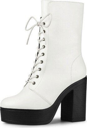 Allegra K Women' Platform Lace Up Chunky Heel Combat Boot White 6.5 M US