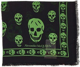 Skull Printed Frayed Edge Scarf-AB