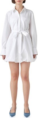 Tie Belt Long Sleeve Bubble Hem Shirtdress