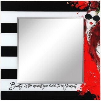 Fashion Square Beveled Wall Mirror on Free Floating Reverse Printed Tempered Art Glass, 36 x 36 x 0.4