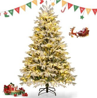 Tangkula 6 FT Pre-lit Artificial Christmas Tree Snow-flocked Xmas Tree with 350 Warm White LED Lights 1022 Branch Tips