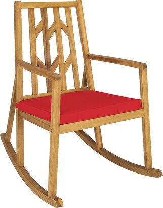 Outdoor Acacia Wood Rocking Chair Wooden Patio Rocker w/ Red