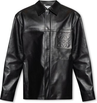 Leather Jacket With Logo - Black