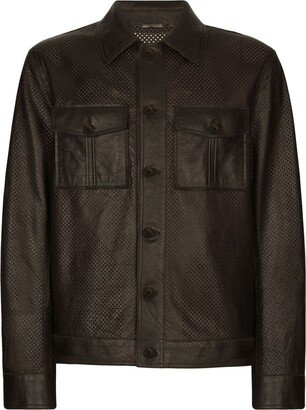 Perforated Leather Shirt Jacket