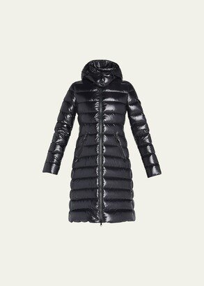 Moka Shiny Fitted Puffer Coat with Hood