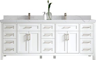 Cambridge 84 In. W X 22 D Double Sink Bathroom Vanity in White With Quartz Or Marble Countertop | Modern Vanity Premium Q