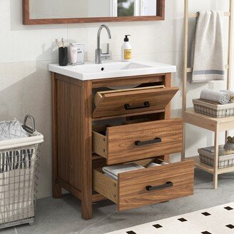 Aoolive Bathroom Vanity 24 Inch, Small Bath Vanity with Sink, Modern Sink Cabinet, Free Standing Bath Vanity Combo with with 3 Drawers