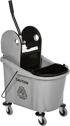 HOMCOM 9.5 Gallon (38 Quart) Mop Bucket with Wringer Cleaning Cart, 4 Moving Wheels, 2 Separate Buckets, & Mop-Handle Holder, Gray