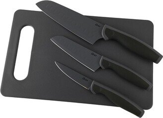 4 Piece Cutlery Knife Set with Cutting Board in Black