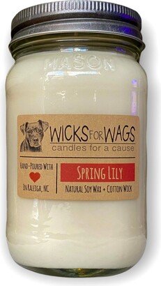 Spring Lily Soy Candle | Large Mason Jar Scented Natural Vegan Donation To Animal Rescue Group Included