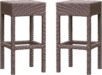 Milton Set of 2 Wicker Patio Backless Barstool - Brown