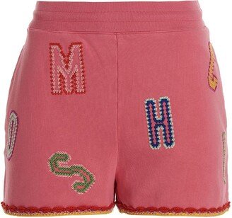 Lettering embroidered logo bermuda shorts-AB