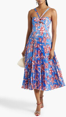 Pleated floral-print satin midi dress