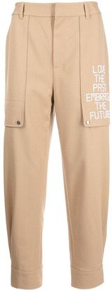 Slogan-Embroidered Tapered Trousers