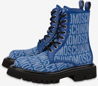 All-over Logo Denim Combat Boots