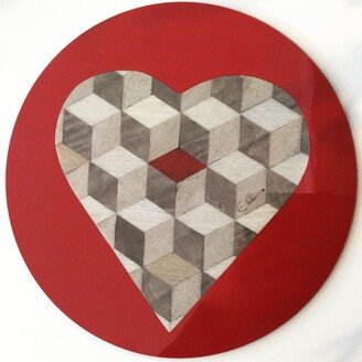 E. Inder Designs Set Of Six Placemats In Heart Design With Red Border. Barcelona Red In Luxe High Gloss Melamine. Heat Resistant. Tied With Ribbon For Gifting