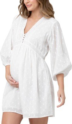 Maternity Valentina Embroidered Long Sleeve White Dress