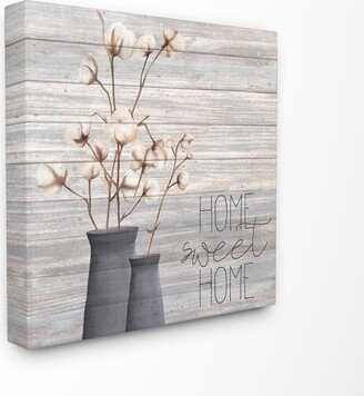 Gray Home Sweet Home Cotton Flowers in Vase Canvas Wall Art, 30