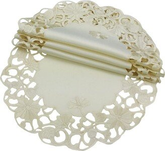 Daisy Lace Embroidered Cutwork Round Doily - Set of 4, 16