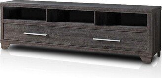 72W TV Stand With 3 Open Shelves and 2 Storage Drawers for TVs up to 80 Inches in Distressed Grey Finish