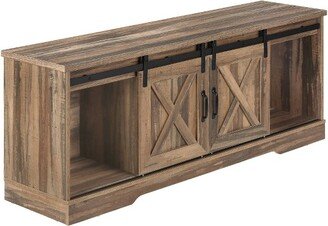 Reclaimed Wood Look TV Stand for TVs up to 60 with Barn Style Sliding Doors Brown - EveryRoom