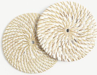 White Whitewashed Rattan Coasters set of Four