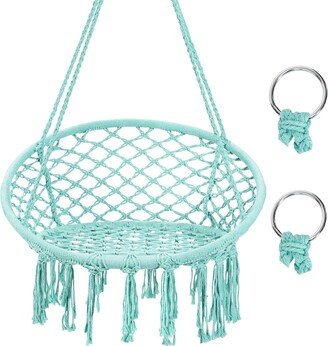 Hanging Macrame Hammock Chair with Handwoven Cotton Backrest