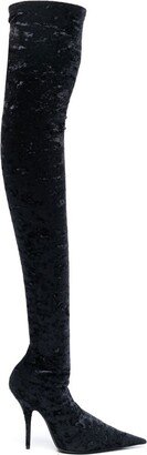 Knife thigh-high crushed velvet boots