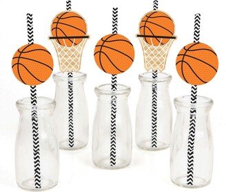 Big Dot of Happiness Nothin' but Net - Basketball Paper Straw Decor - Baby Shower or Birthday Party Decorative Straws - Set of 24