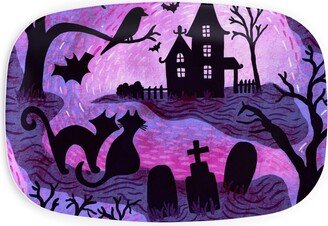 Serving Platters: Spooky Halloween Haunts Serving Platter, Purple