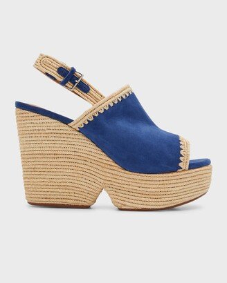 Damya Suede Raffia Slingback Platform Sandals