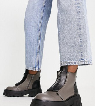 Exclusive Astra zip front chunky ankle boots in gray and black